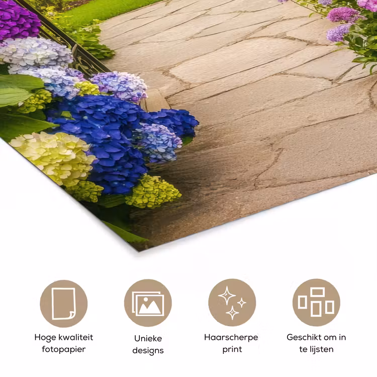 Poster - Doorkijk - Poort - Hortensia - Bloementuin — 5