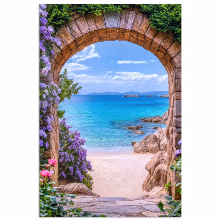 Poster - Doorkijk - Poort - Zee - Strand - Rotsen — 1