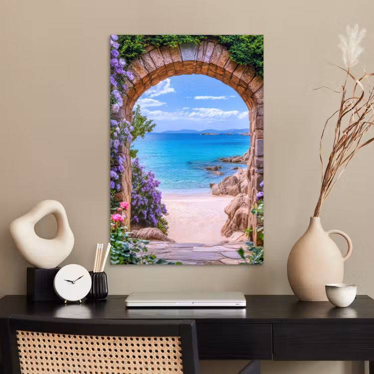 Poster - Doorkijk - Poort - Zee - Strand - Rotsen — 2