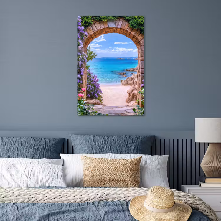 Poster - Doorkijk - Poort - Zee - Strand - Rotsen — 3