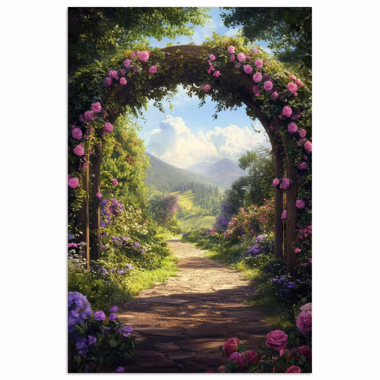 Poster - Doorkijk - Rozenboog - Uitzicht - Landschap - Bloemen — 1
