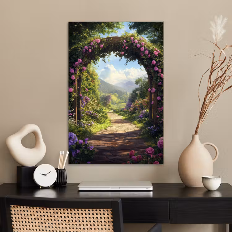 Poster - Doorkijk - Rozenboog - Uitzicht - Landschap - Bloemen — 2