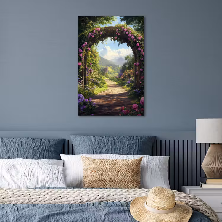 Poster - Doorkijk - Rozenboog - Uitzicht - Landschap - Bloemen — 3