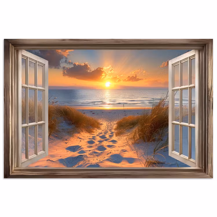 Poster - Doorkijk - Strand - Duinen - Zonsondergang — 1