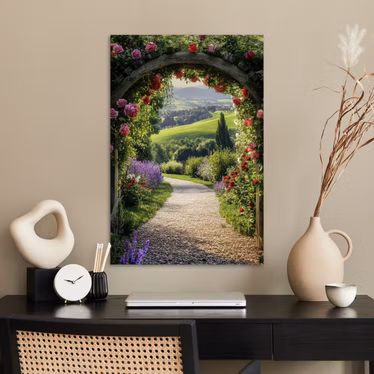 Poster - Doorkijk - Tuinboog - Bloemen - Natuur - Pad — 2