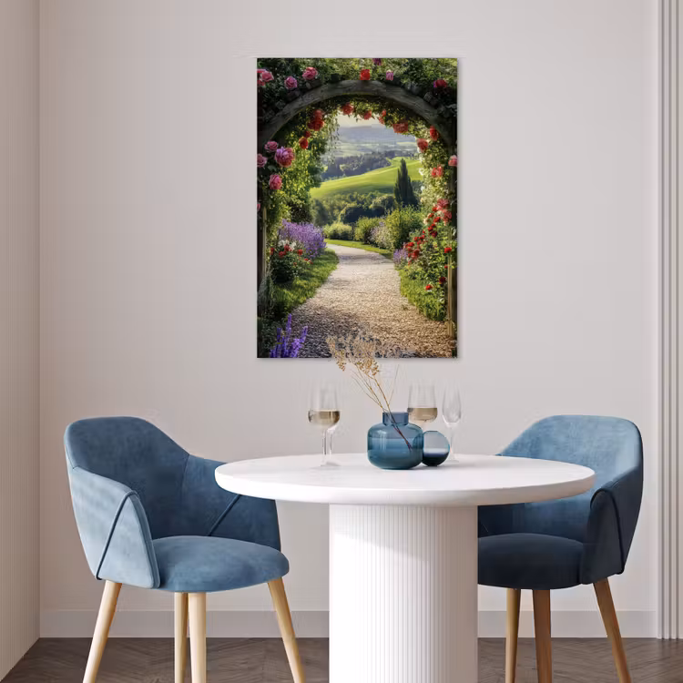 Poster - Doorkijk - Tuinboog - Bloemen - Natuur - Pad — 4