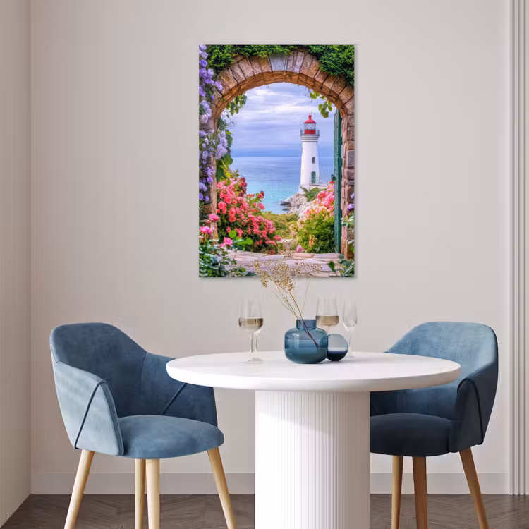 Poster - Doorkijk - Vuurtoren - Bloemen - Uitzicht — 4