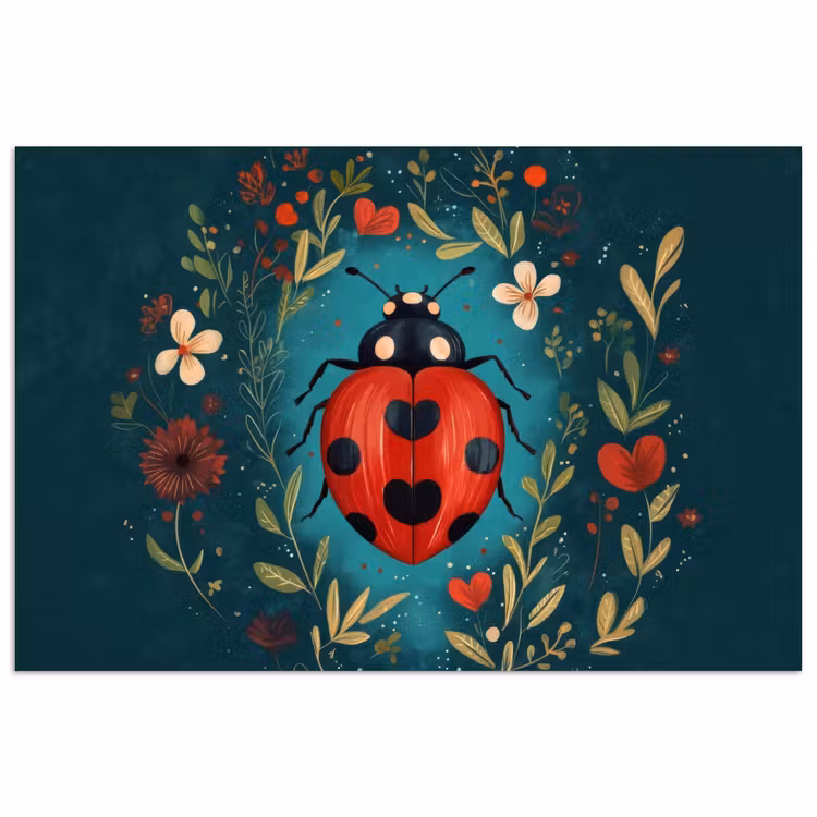 Poster - Bloemen - Lieveheersbeestje - Hartje - Rood — 1