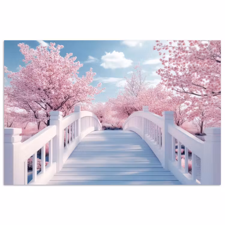 Poster - Brug - Kersenbomen - Wit — 1