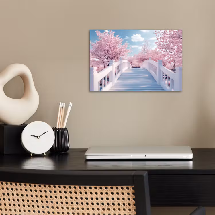 Poster - Brug - Kersenbomen - Wit — 2