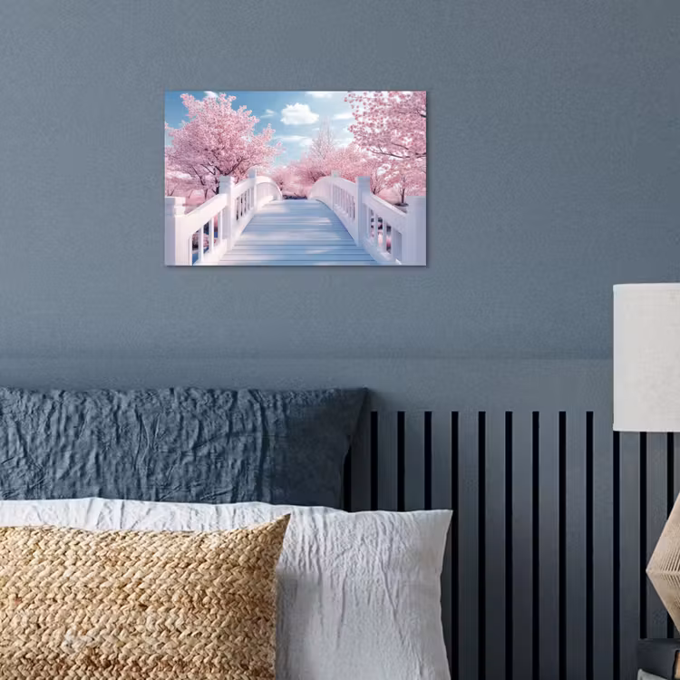 Poster - Brug - Kersenbomen - Wit — 3