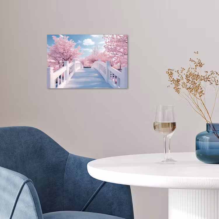 Poster - Brug - Kersenbomen - Wit — 4