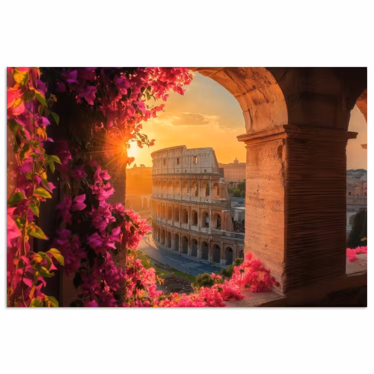 Poster - Colosseum - Rome - Roze Bloemen — 1