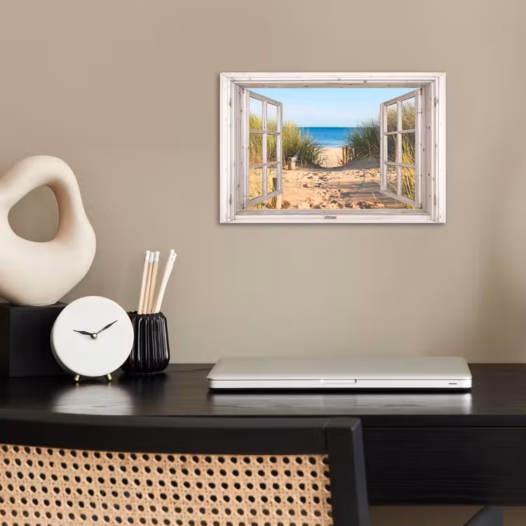 Poster - Doorkijk - Strand - Zee - Duinen - Zand - Water - Helmgras — 2