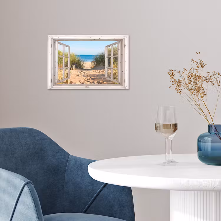 Poster - Doorkijk - Strand - Zee - Duinen - Zand - Water - Helmgras — 4