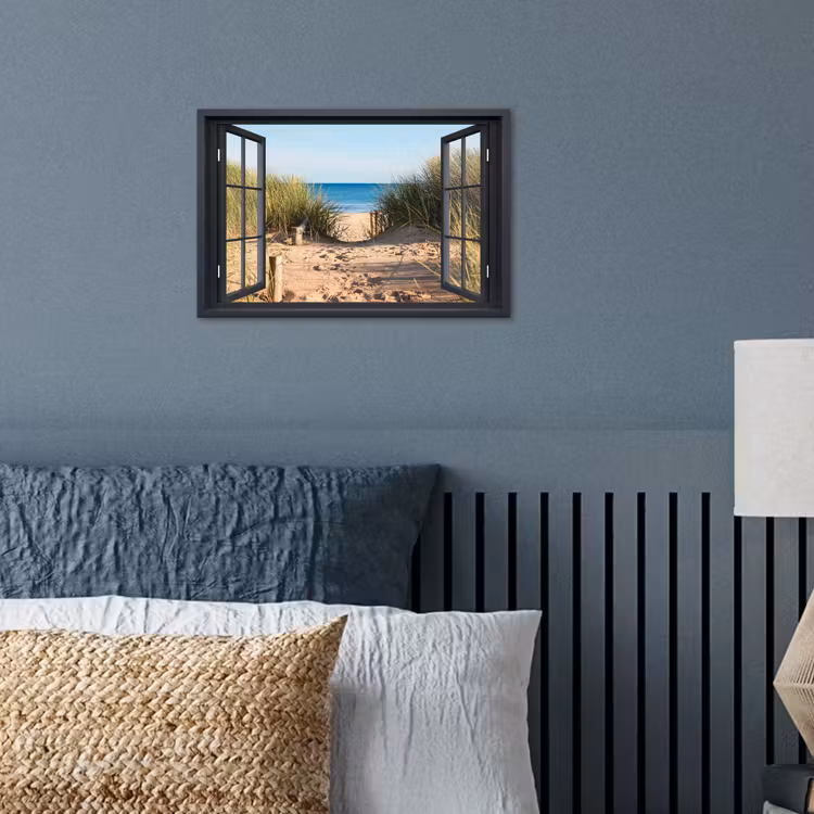 Poster - Doorkijk - Strand - Zee - Zand - Water - Helmgras - Duinen — 3