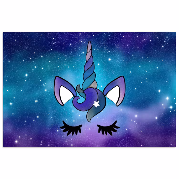 Poster - Eenhoorn - Sterrenhemel - Ster - Blauw — 1