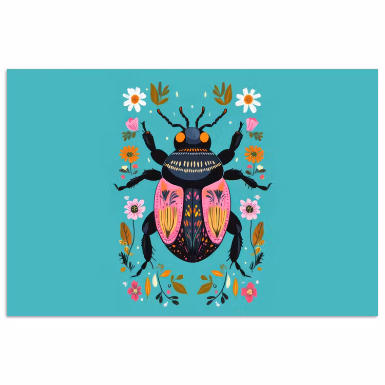 Poster - Kever - Bloemmotieven - Turquoise - Bladeren — 1