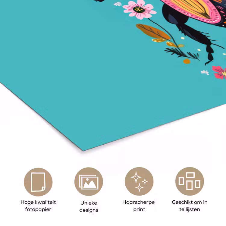 Poster - Kever - Bloemmotieven - Turquoise - Bladeren — 5