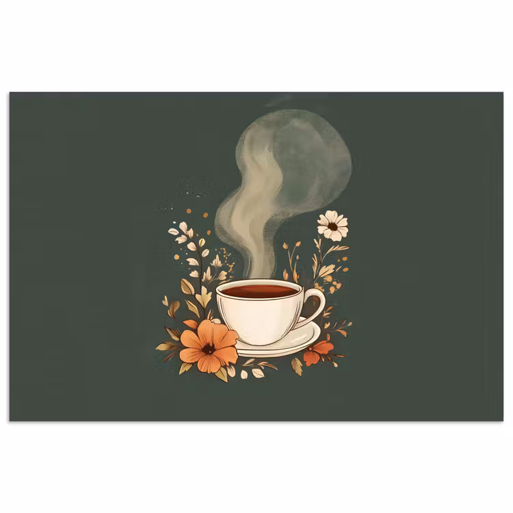 Poster - Kop - Bloemen - Groen - Koffie — 1