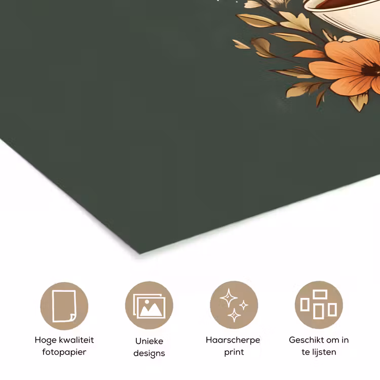 Poster - Kop - Bloemen - Groen - Koffie — 5