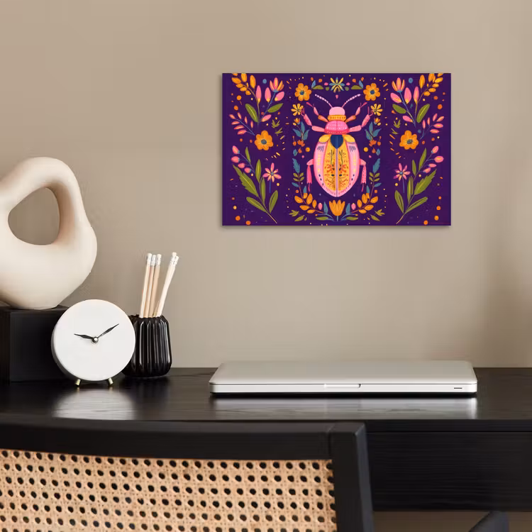 Poster - Kever - Felgekleurd - Bloemen - Bladeren — 2