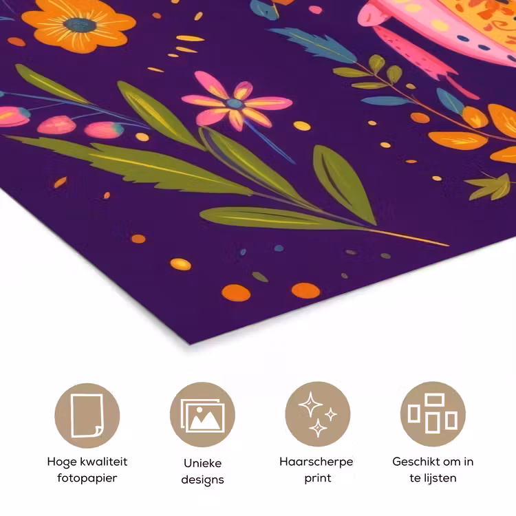Poster - Kever - Felgekleurd - Bloemen - Bladeren — 5