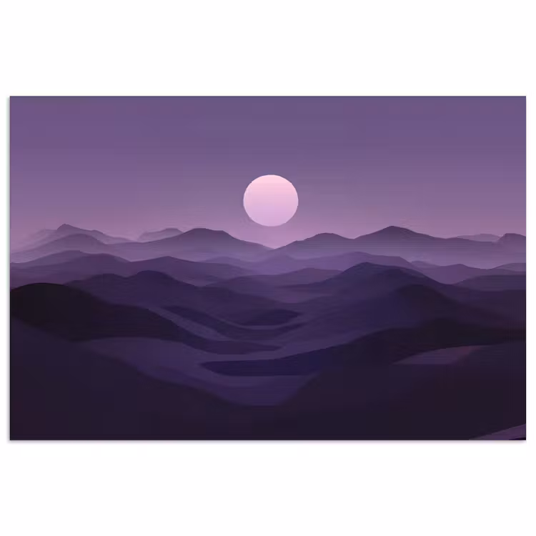 Poster - Heuvels - Paars - Mist - Zon — 1
