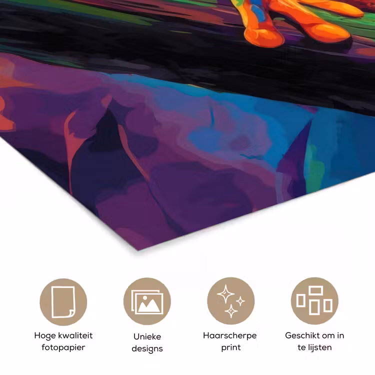 Poster - Kikker - Felgekleurd - Tak - Regenboog — 5