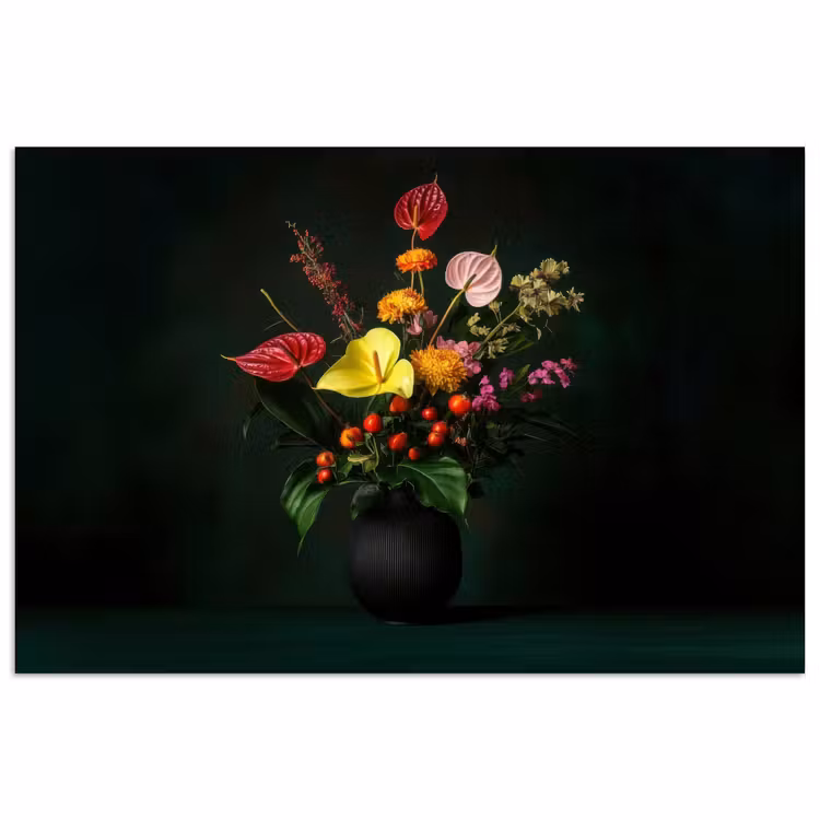 Poster - Bloemen - Vaas - Zwart — 1