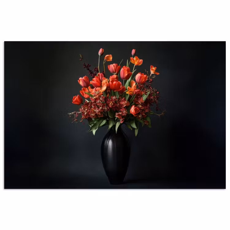 Poster - Boeket - Tulpen - Vaas - Rood — 1