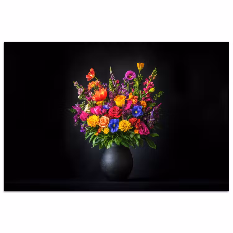 Poster - Felgekleurd - Bloemen - Vaas — 1