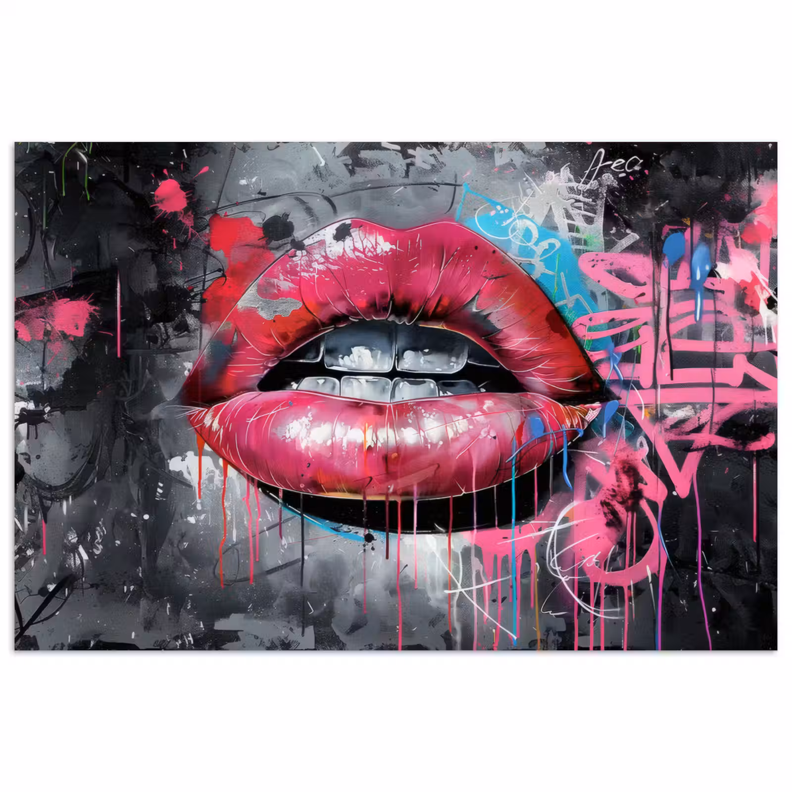 Poster - Lippen - Felroze - Graffiti - Verfstrepen — 1