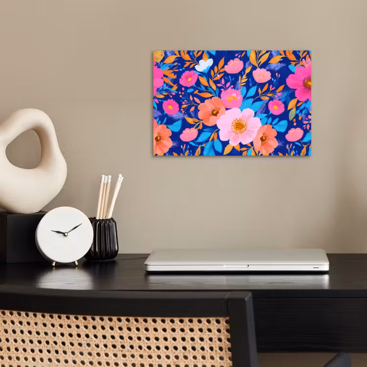 Poster - Bloemen - Blauw - Roze — 2