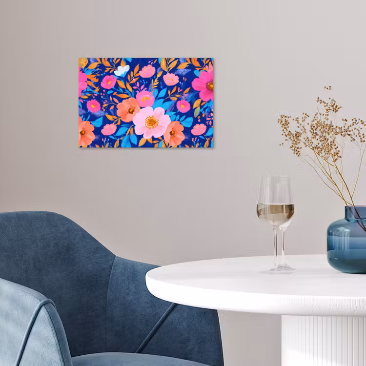 Poster - Bloemen - Blauw - Roze — 4