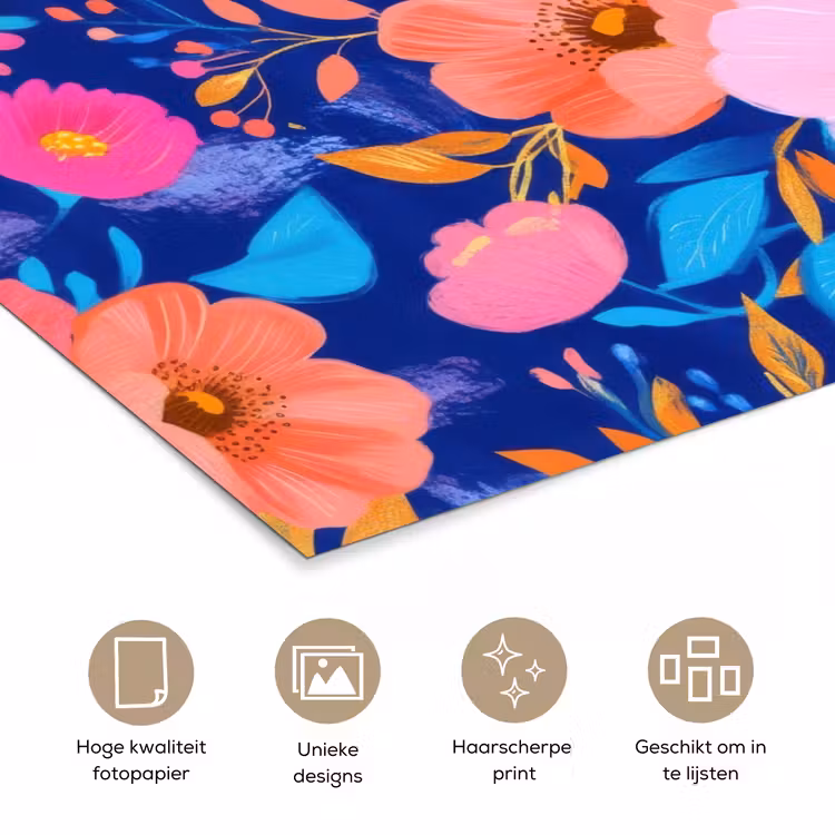 Poster - Bloemen - Blauw - Roze — 5
