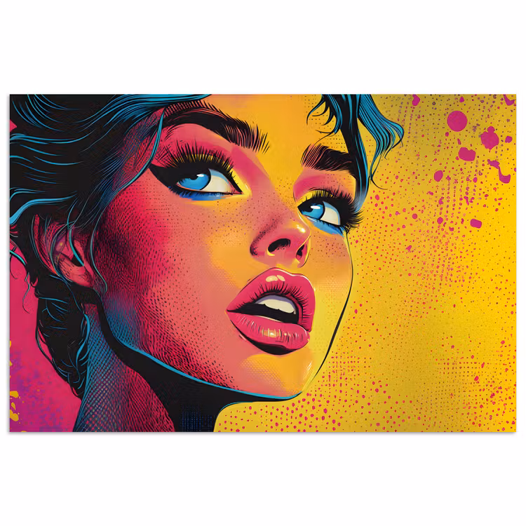 Poster - Close-up - Vrouwengezicht - Stippen - Geel — 1