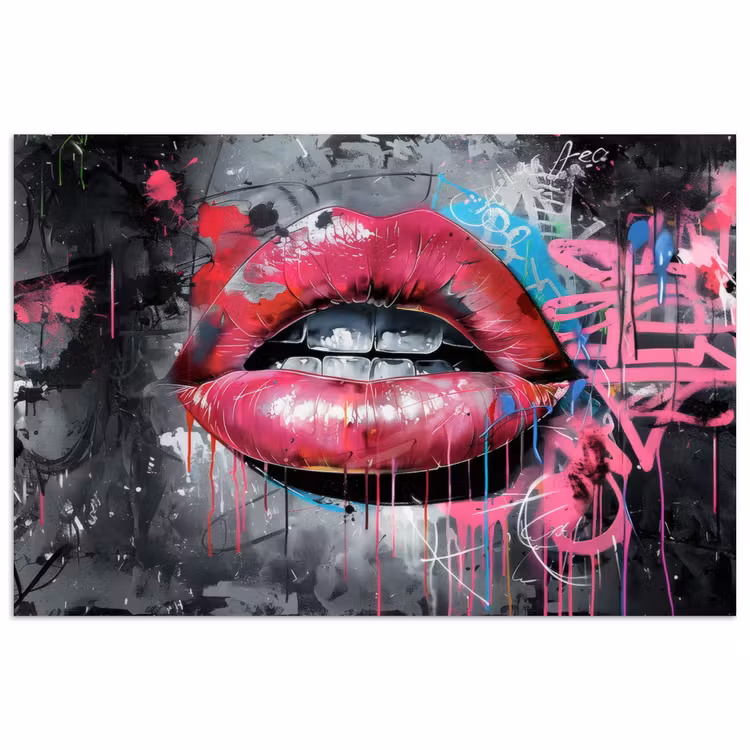 Poster - Lippen - Felroze - Graffiti - Verfstrepen — 1