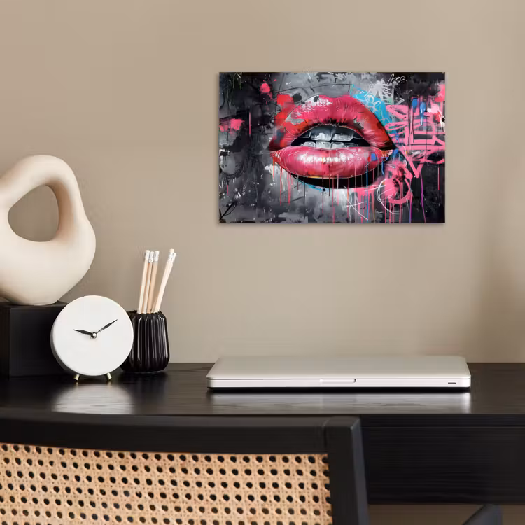 Poster - Lippen - Felroze - Graffiti - Verfstrepen — 2