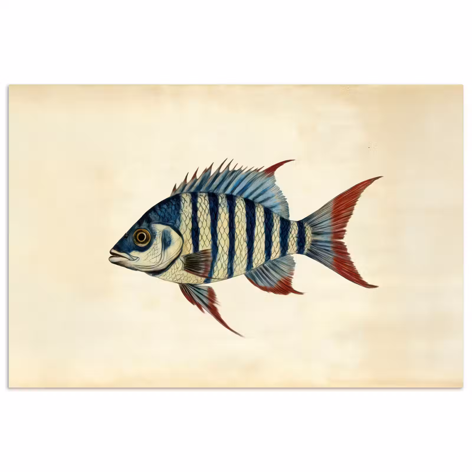 Poster - Gestreept - Donkerblauw - Rugvin - Vis — 1