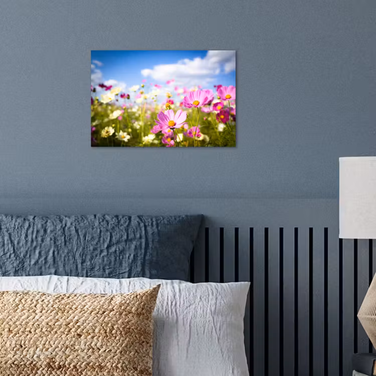 Poster - Bloemen - Wei - Paars - Gras - Wit - Wolken - Blauw — 3
