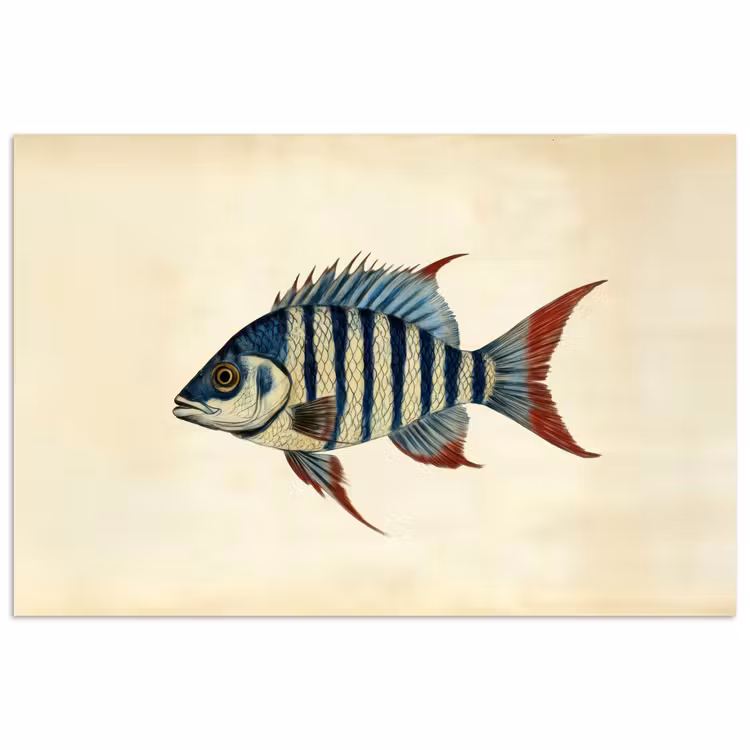 Poster - Gestreept - Donkerblauw - Rugvin - Vis — 1