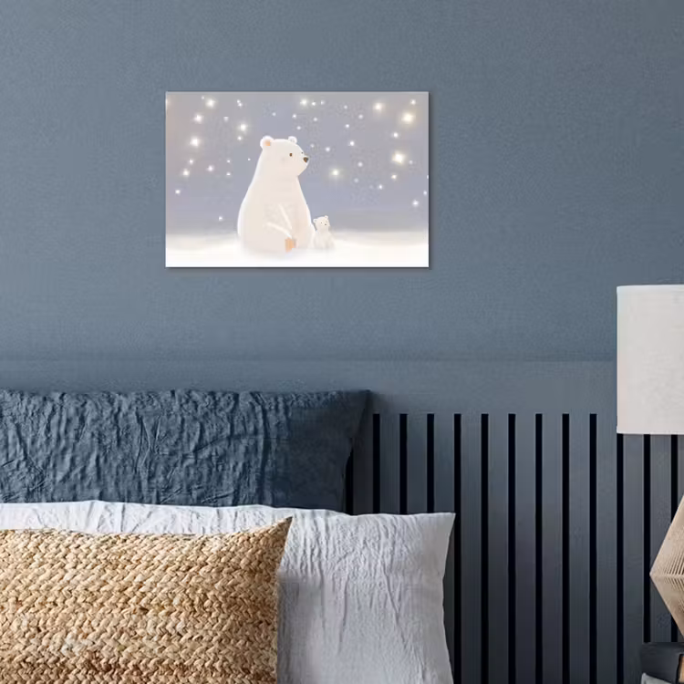 Poster - Ijsbeer - Sneeuw - Sterren - Blauw — 3