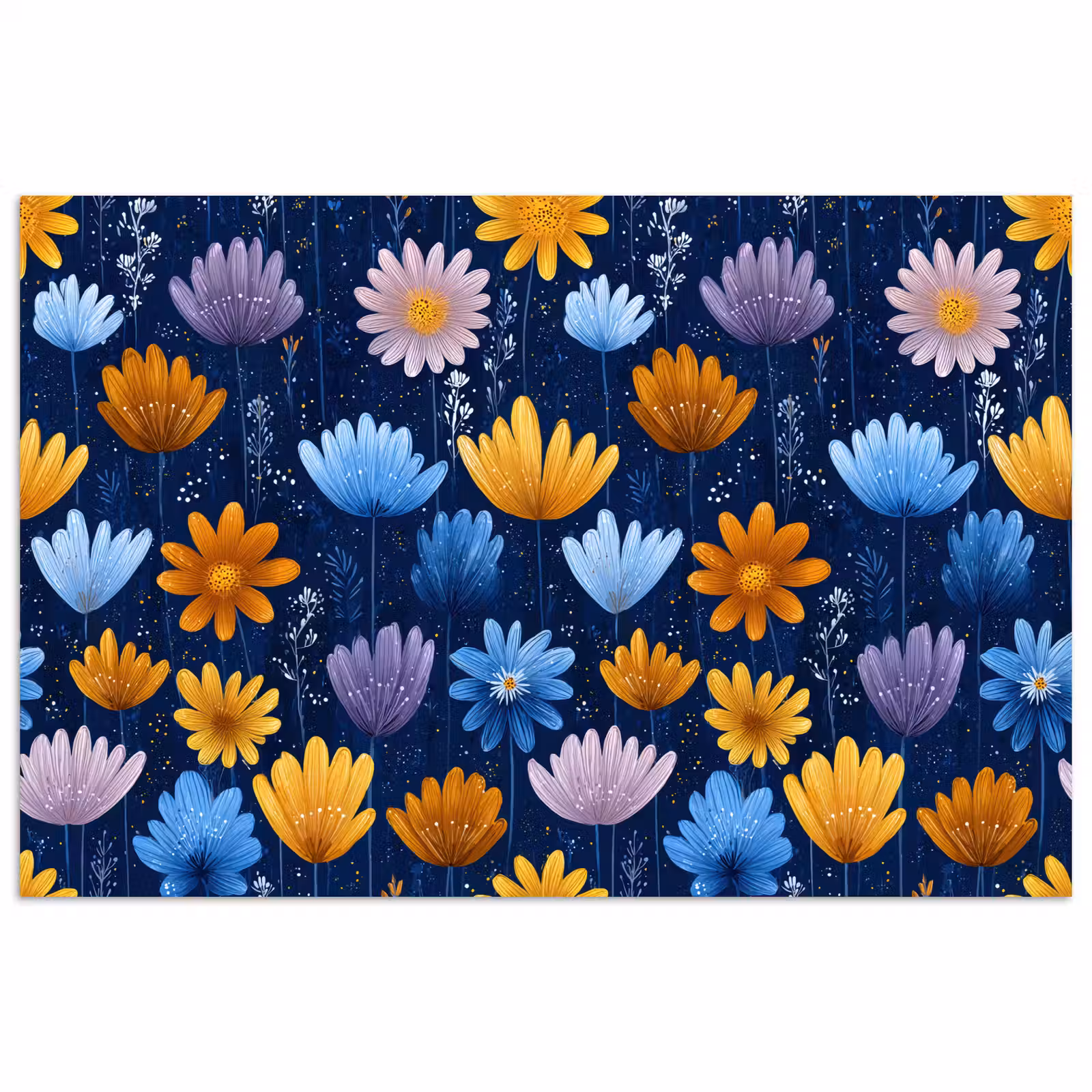 Poster - Bloemen - Patroon - Blauw - Contrast — 1