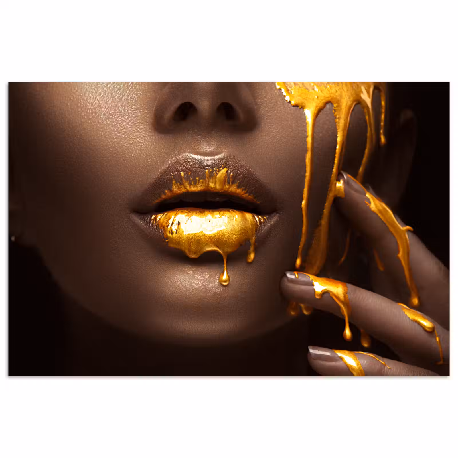 Poster - Goud - Vrouw - Verf - Lippen - Luxe — 1