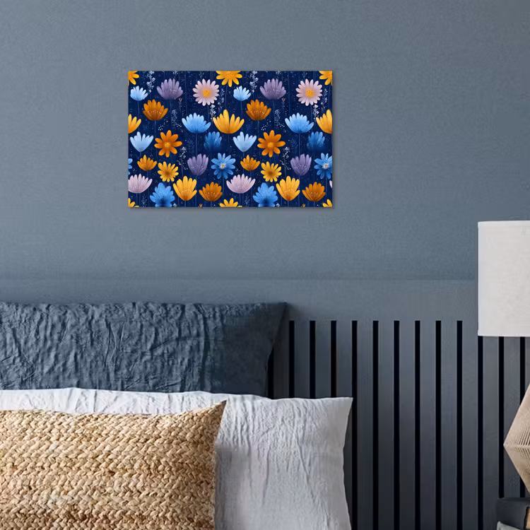 Poster - Bloemen - Patroon - Blauw - Contrast — 3