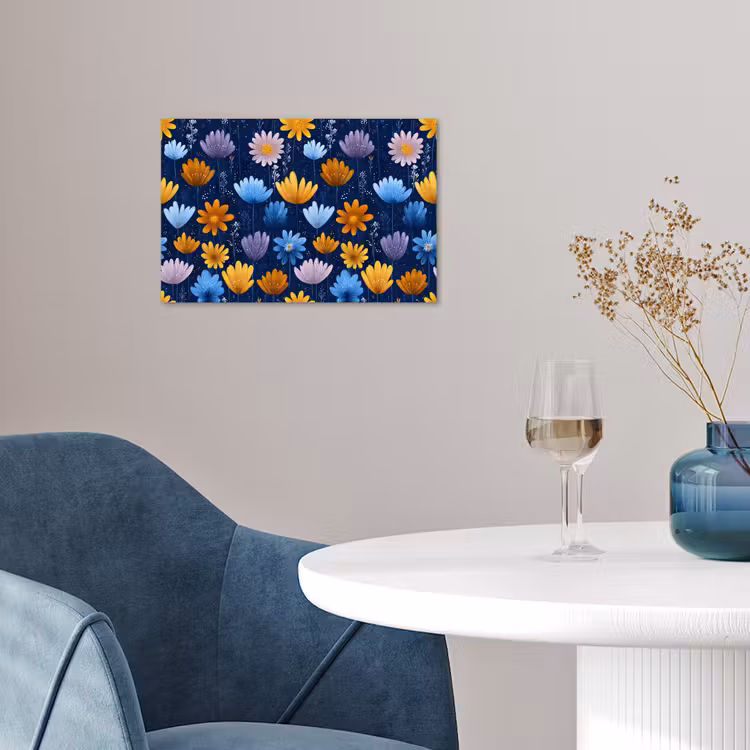 Poster - Bloemen - Patroon - Blauw - Contrast — 4