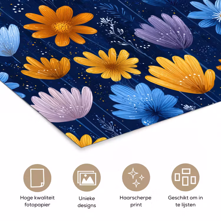 Poster - Bloemen - Patroon - Blauw - Contrast — 5