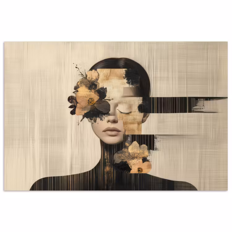 Poster - Gezicht - Bloemen - Zwart - Vrouw — 1