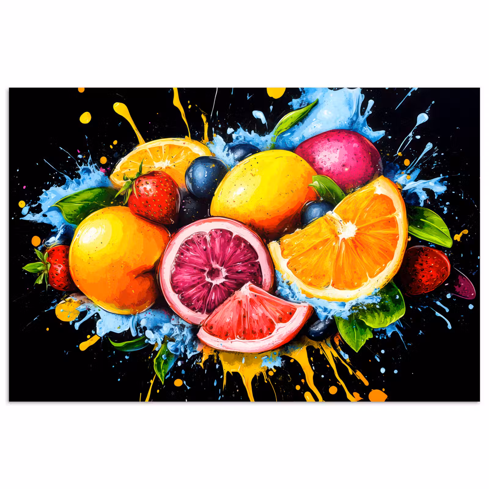 Poster - Fruit - Graffiti - Kleurrijk - Sinaasappel - Aardbei - Abstract — 1